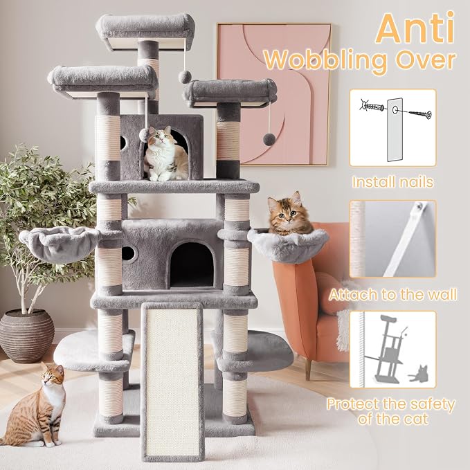 SHA CERLIN 68 Inches Multi-Level Large Cat Tree - Image 7