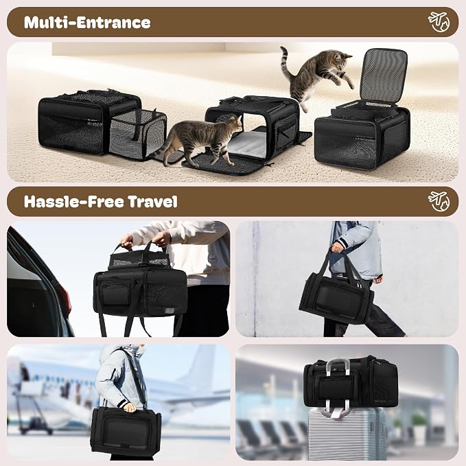 Top and 2 Sides Expandable Cat Carrier 18x13.5x9.5, TSA Airline Approved Dog - Image 6