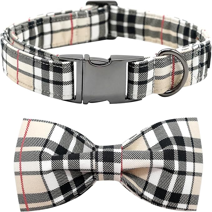 Bow Dog Collar-Plaid Pet Collar Cute Pet Bow Soft Girl or Boy Dog Collars by BoboRainbow