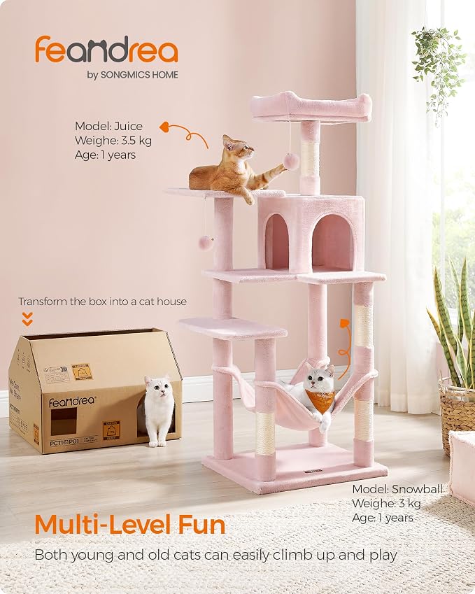 Feandrea Cat Tree, 55.1-Inch Cat Tower, Plush Multi-Level Condo - Image 2