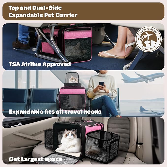 Top and 2 Sides Expandable Cat Carrier 18x11x11, TSA Airline Approved Dog - Image 2