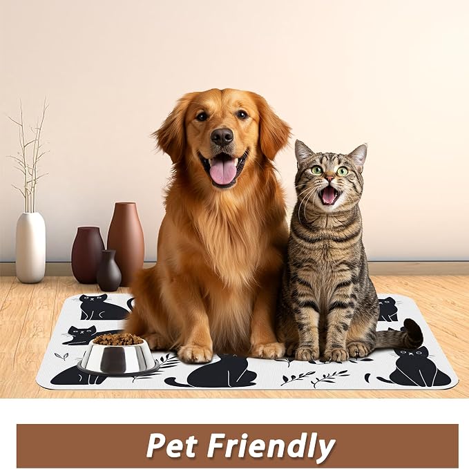 Cute Black Flower Dog Cat Food Mat, Absorbent Pet Feeding Mat - Image 6