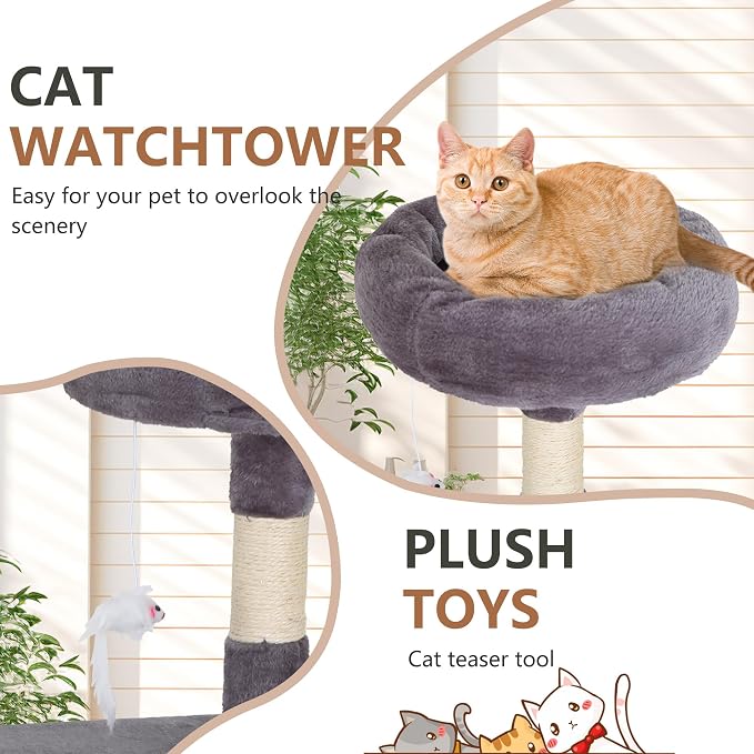 FDW | 36" Cat Tree Tower | Light Gray | Multi-Level Indoor Activity Center - Image 5