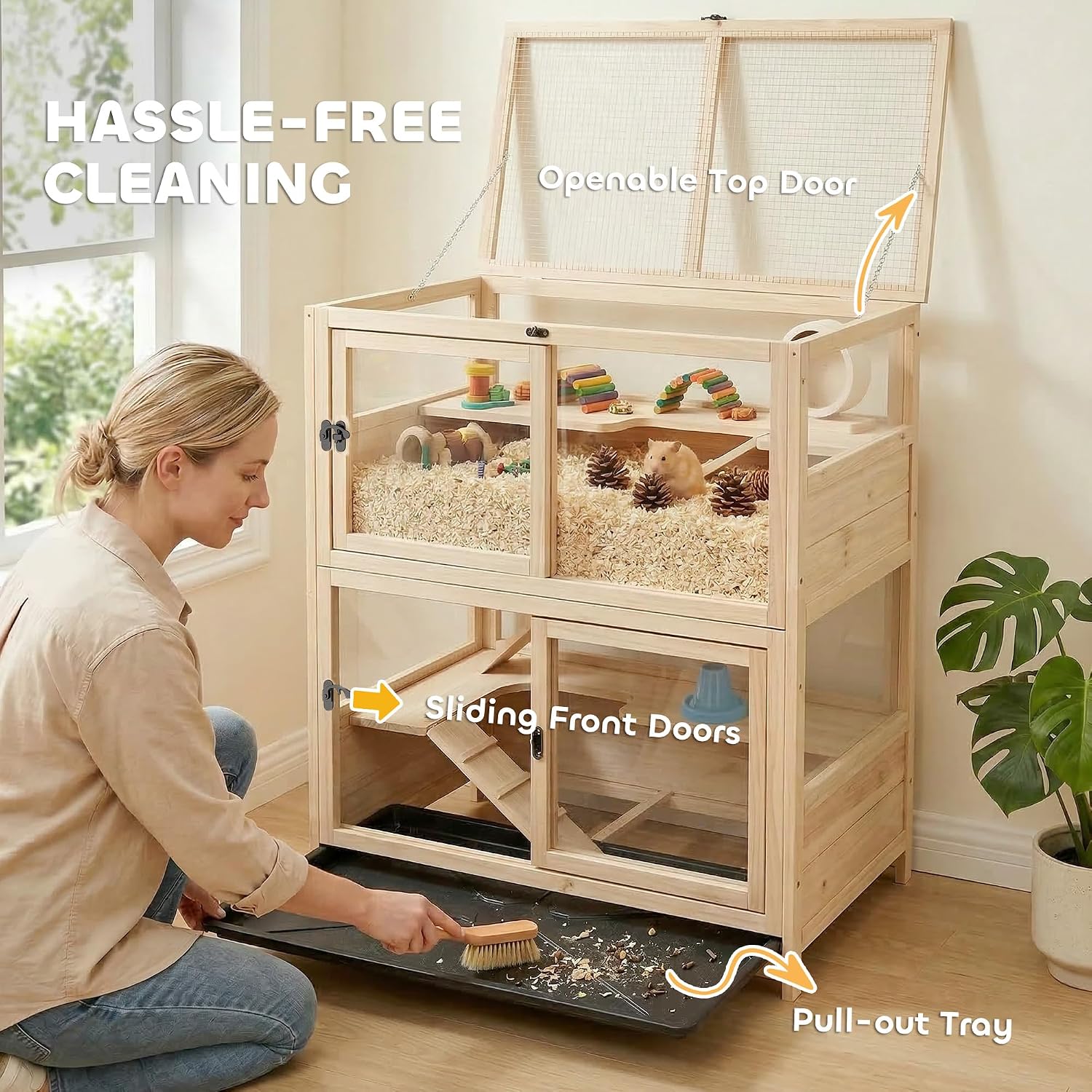 PawHut Wooden Hamster Cage, 33" x 21" x 36" - GlobalHabitat Supply