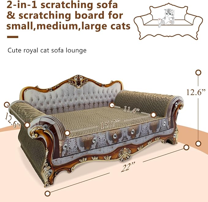 Luxury Cardboard Cat Scratcher Sofa Bed, Couch Shaped Cat Scratching Board - Image 2