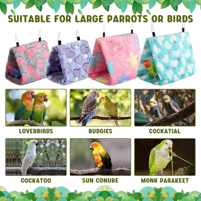 4 Pcs Winter Warm Bird Nest for Cage Plush Birds Hanging Snuggle Cave 6.7" and - Image 5