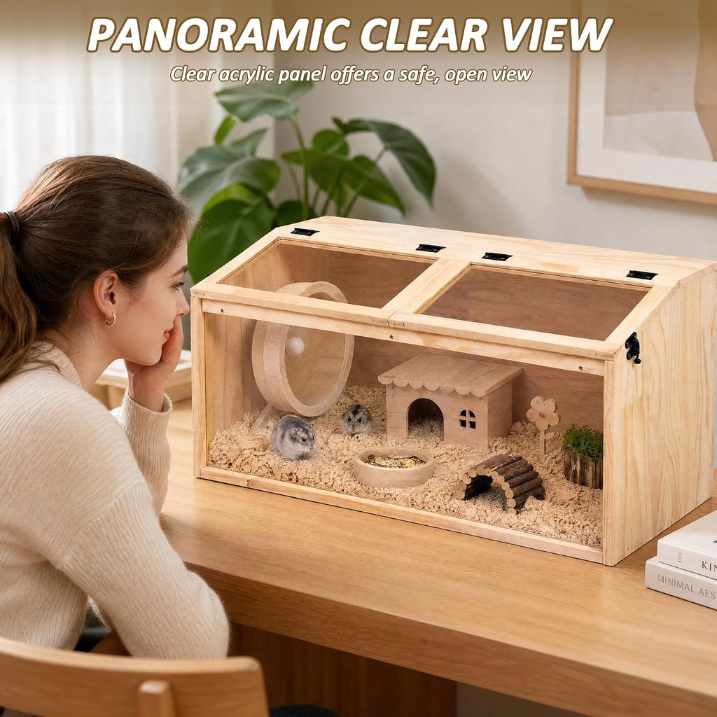 32" Large Wooden Hamster Cage with Acrylic Panel - GlobalHabitat Supply