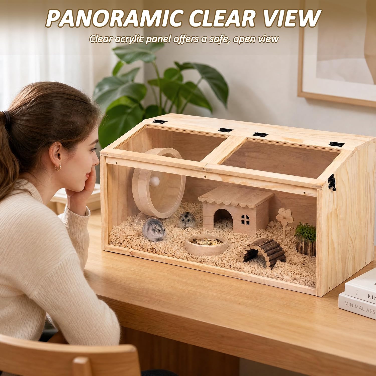 32" Large Wooden Hamster Cage with Acrylic Panel - GlobalHabitat Supply