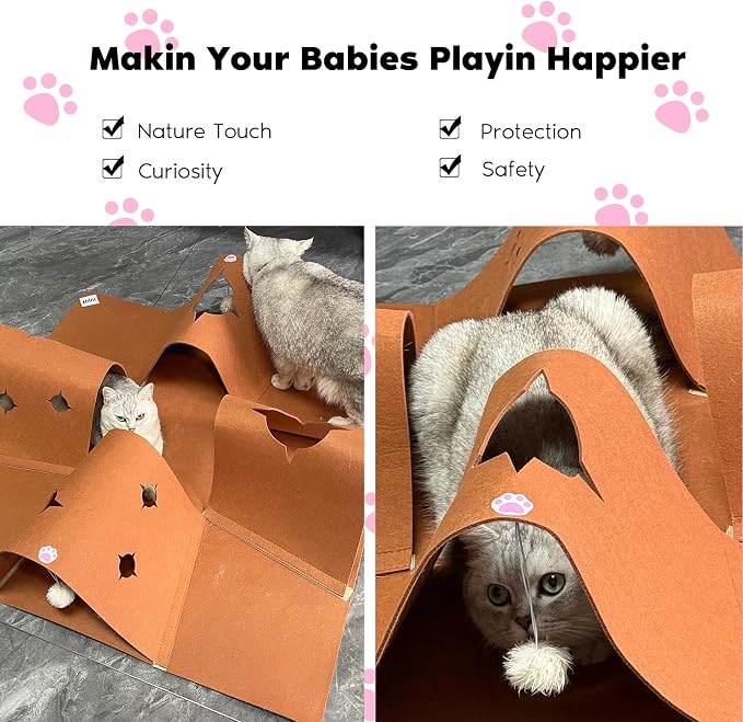Interactive Cat Tunnel Mat for Indoor Cats, 4-Way Felt Cat Cave - Image 9
