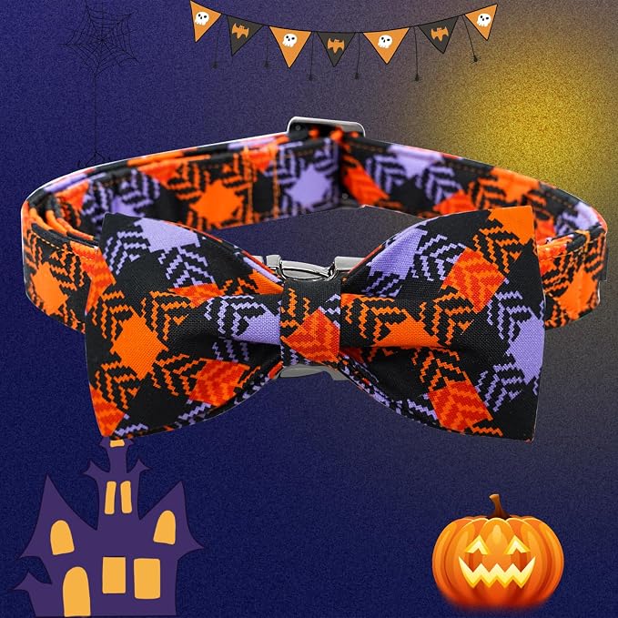 Halloween Dog Collar, Pet Collar Bow Plaid Pet Collars Girl Boy Holiday Pet - Image 4
