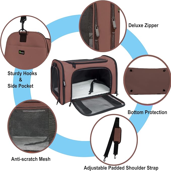 Soft Sided Carrier for Small Medium Cats Dogs, Removable Pad Collapsible Travel - Image 3