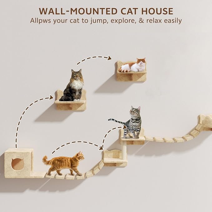 9-in-1 Cat Wall Shelves, Wall Mounted Cats Furniture Set - Image 4