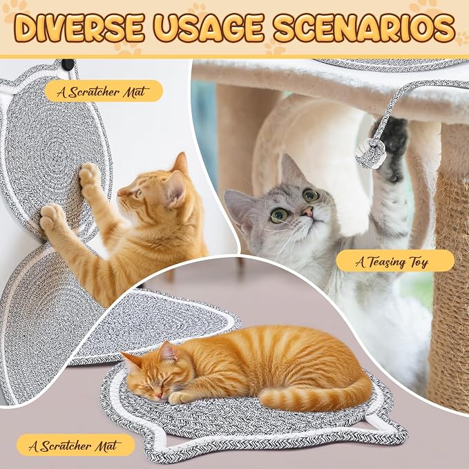 25.6 Inch Large Scratching Mat for Indoor Cats Natural Cotton Rope Flat - Image 4
