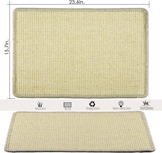 Cat Scratcher Mat, 23.6x15.7' Natural Sisal Scratching Pad - Image 2