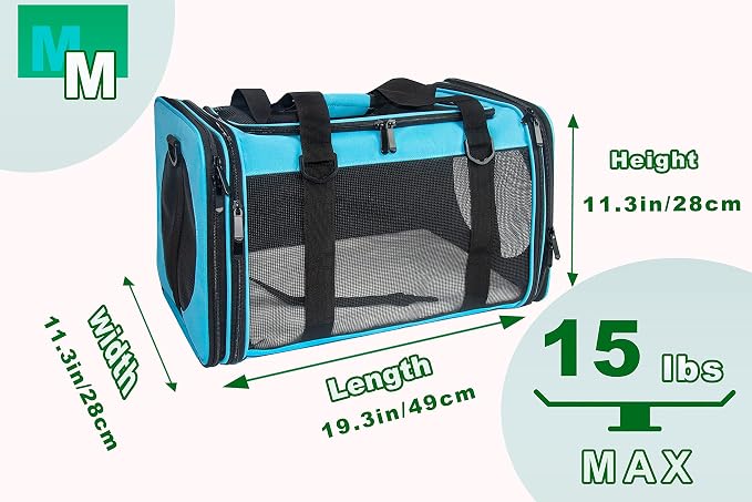 Soft-Sided Pet Carrier for Cats Small Dogs of 15 Lbs Medium Blue - Image 4