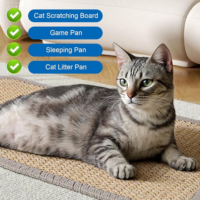 4 PCS Carpet Cat Scratching Mat Sisal, 15.7 x 7.8 inch Natural Sisal Cat - Image 4