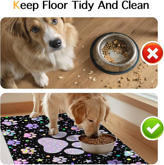 Pet Feedings Mats 20x12 inch Glitter Paw Print Pet Bowl Placemat Non Slip Mat - Image 8