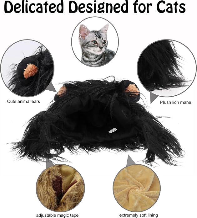 Onmygogo Lion Mane Wig for Cats and Dogs, Funny Pet Cat Costumes for Halloween - Image 3