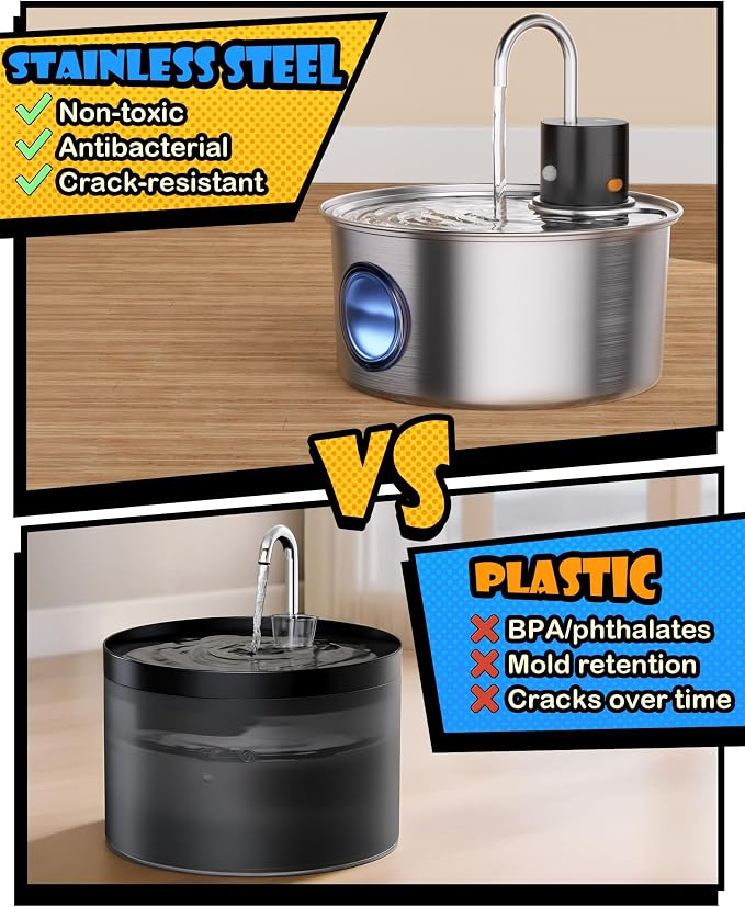 Wireless Cat Water Fountain Stainless Steel, Cordless Automatic Pet Water - Image 6