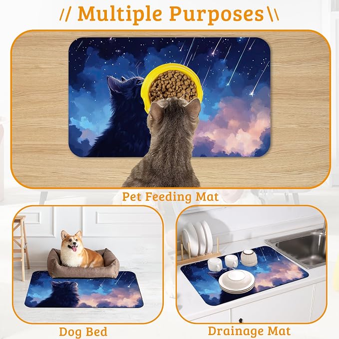 Cat Dog Food Mat, Starry Night Absorbent Pet Feeding Mat - Image 7