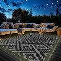 GENIMO Outdoor Rug with LED Strip Lights, Reversible Plastic Straw Rugs by GENIMO