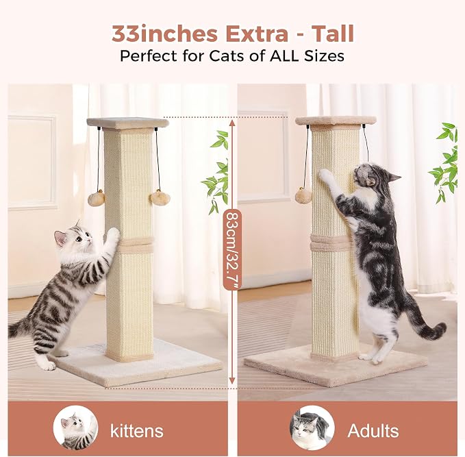 Large Cat Scratching Post with Heavy Duty Base 33" Sturdy Square Sisal Scracher - Image 5