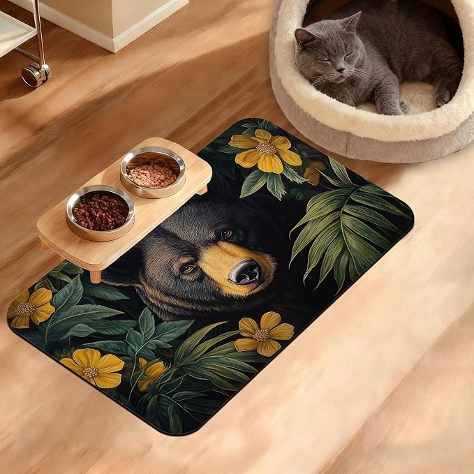 Brown Bear Dog Food Mat, Forest Absorbent Pet Feeding Mat by Unknown