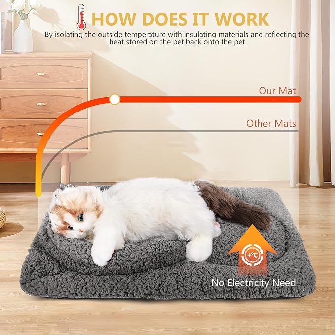 Self Warming Cat Bed Mat with U-Shaped Pillow -24"x18" Soft Thickened Thermal - Image 2