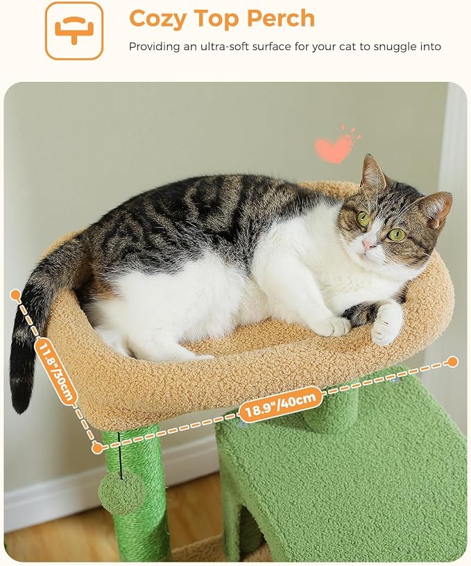 Cactus Cat Tree for Indoor Cats, 45.7" Multi-Level Cat Tower - Image 4