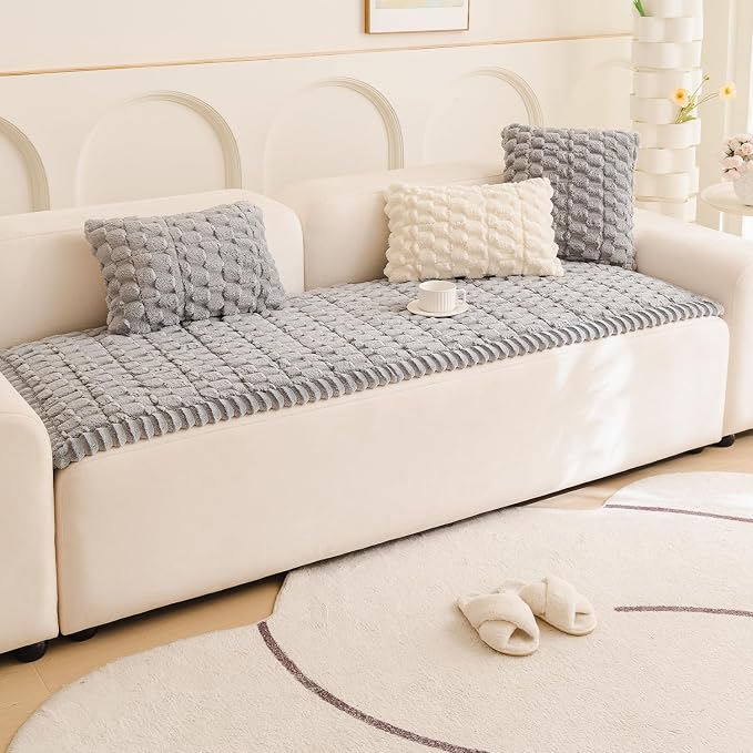 Couch Cover for Dogs Fuzzy Sofa Covers for Pet, Geometric Jacquard Coral - Image 2