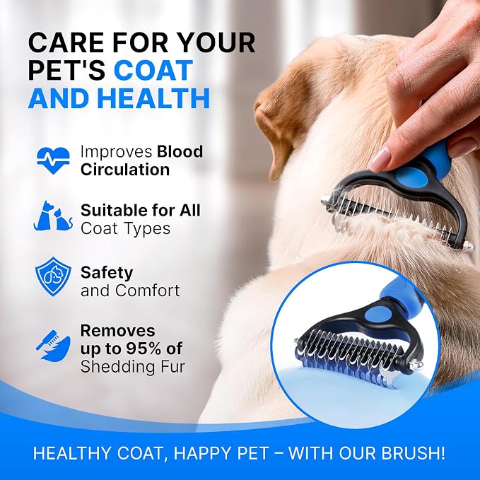Dog Rake Brush for Shedding – Undercoat Deshedding Tool for Long & Thick Hair - Image 3