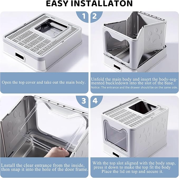 Enclosed Cat Litter Box with Lid Top Exit Covered Metal Stainless Steel Litter - Image 5