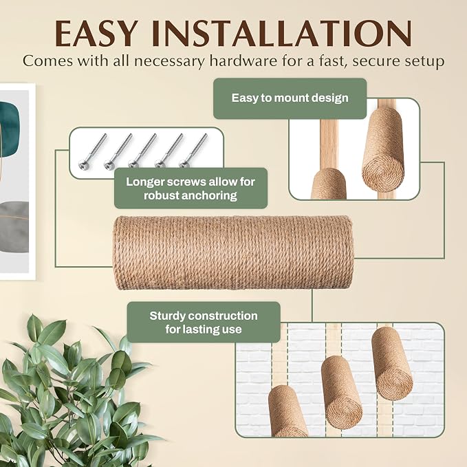 2-Pack Sisal Wall-Mounted Cat Climbing Wall Steps, Cat Wall Steps/Stairs - Image 5