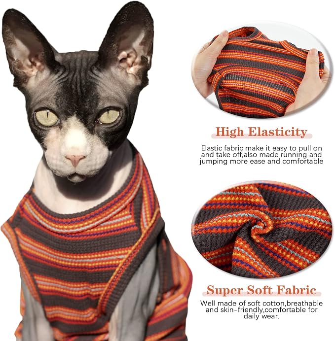 BRKURLEG Sphynx Hairless Cats Shirt Puppy Clothes Soft Cotton T-Shirts Cute - Image 4