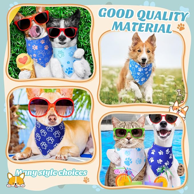 50 Pcs Blue Paw Print Dog Bandanas Bulk Animal Footprint Bandanas - Image 7