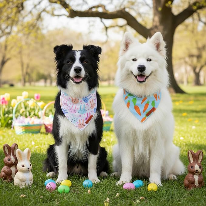 ADOGGYGO Easter Dog Bandanas 2 Pack, Reversible Bunny Carrot Print Puppy Scarf - Image 3