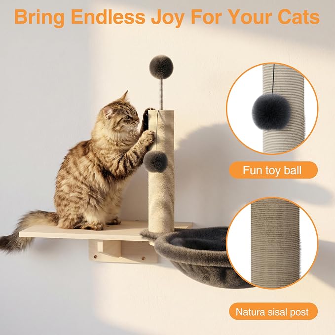 Cat Wall Shelves, Modern Wall-Mounted Cat Furniture Includes House, Perch & - Image 4