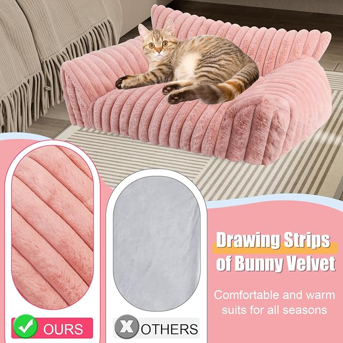Cute Cat Couch Bed for Indoor Cats, Fluffy Pet Cat Sofa - Image 4