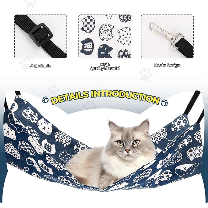 Cat Hammock for Cage Hanging Reversible 2Pack, Pet Hammock Bed Adjustable - Image 2