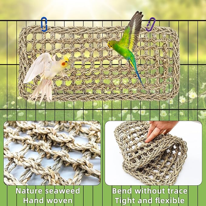 Bird Seagrass Mat 16 × 7" Parrot Natural Grass Woven Net Hammock Parakeet - Image 5
