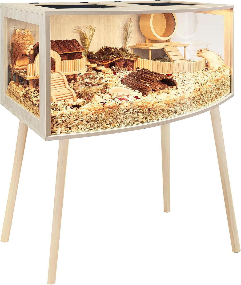 Prolee Wooden Hamster Cage with Stand, Curved Design - GlobalHabitat Supply