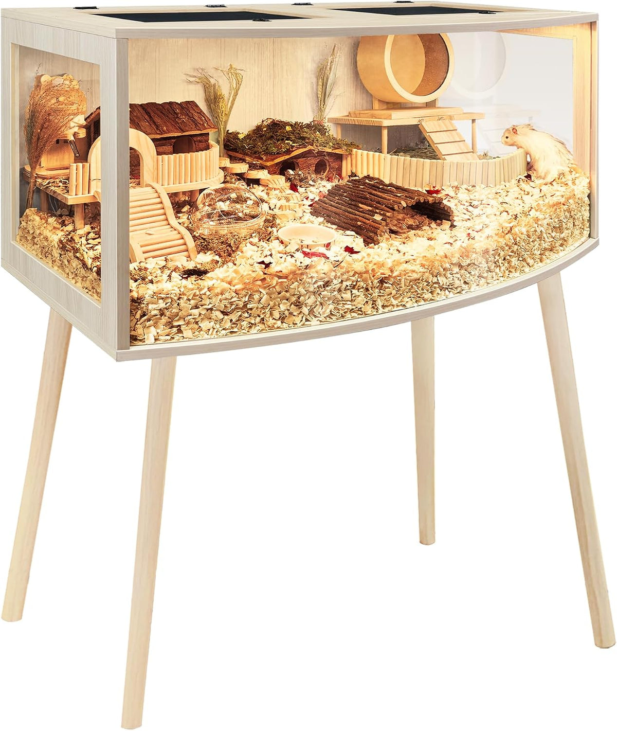 Prolee Wooden Hamster Cage with Stand, Curved Design - GlobalHabitat Supply