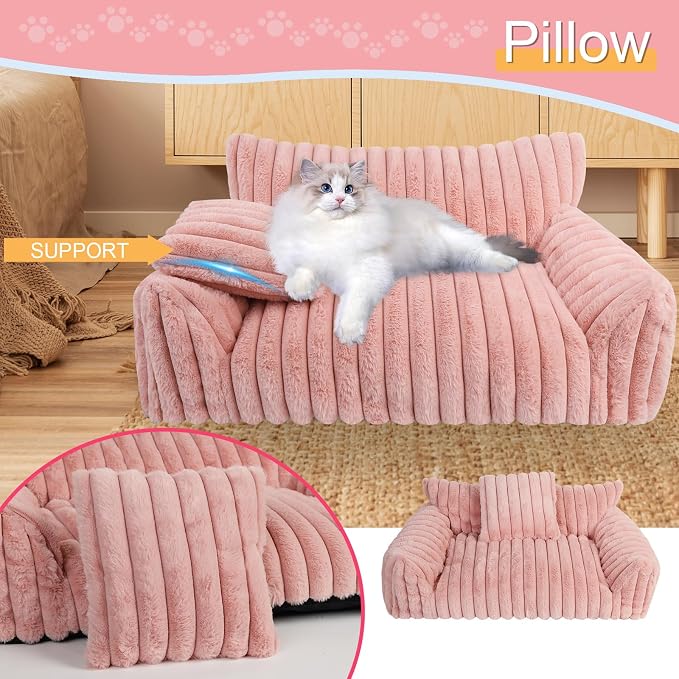 Cute Cat Couch Bed for Indoor Cats, Fluffy Pet Cat Sofa - Image 2