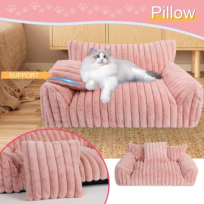 Cute Cat Couch Bed for Indoor Cats, Fluffy Pet Cat Sofa - Image 2