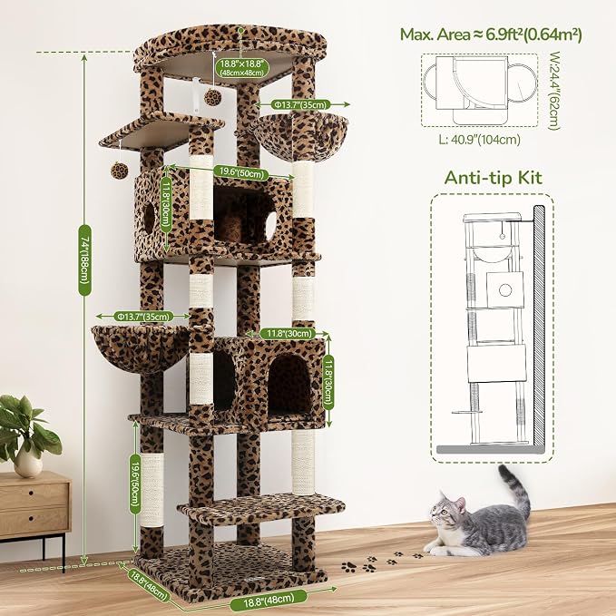 Globlazer Heavy Duty Cat Tree, 74inch Sturdy Cat Tower - Image 6