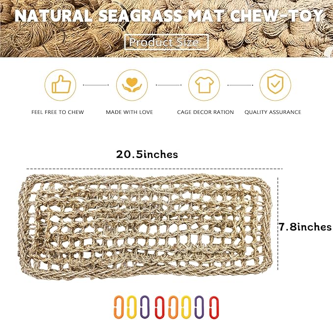 2Pcs Bird Seagrass Mat 20.5×8'' Natural Grass Woven Net Hammock Hanging on Cage - Image 6