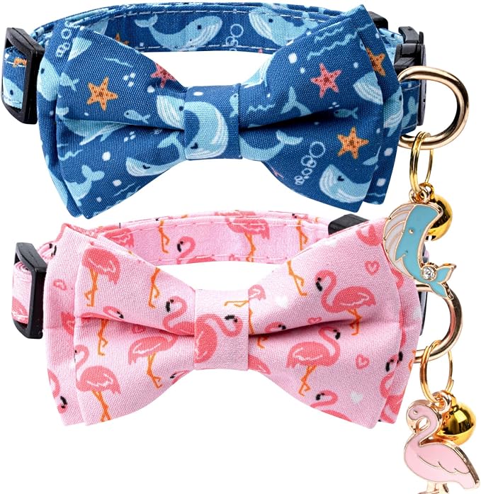 2 Pack Cotton Cat Collar with Bow Tie and Bell by Unknown
