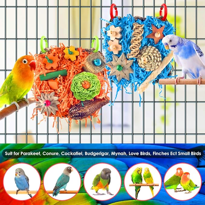 KATUMO Bird Toys, 2 Pack Bird Grass Mat Foraging Wall Toys Parrot Shredder Toys - Image 7