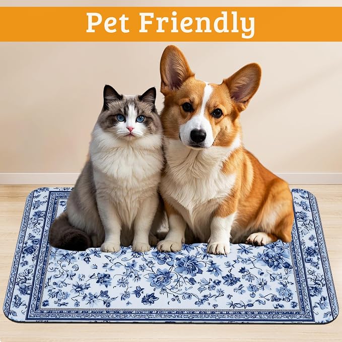 Blue Flower Dog Food Mat, Absorbent Pet Feeding Mat - Image 2