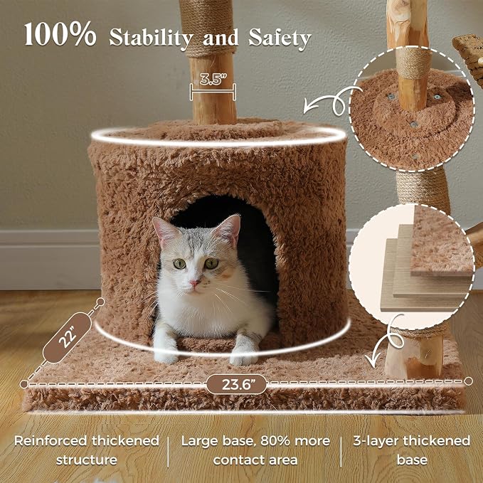 59" Cat Tree Tower with Real Solid Wood Natural Branch, Modern Cat Tree - Image 6